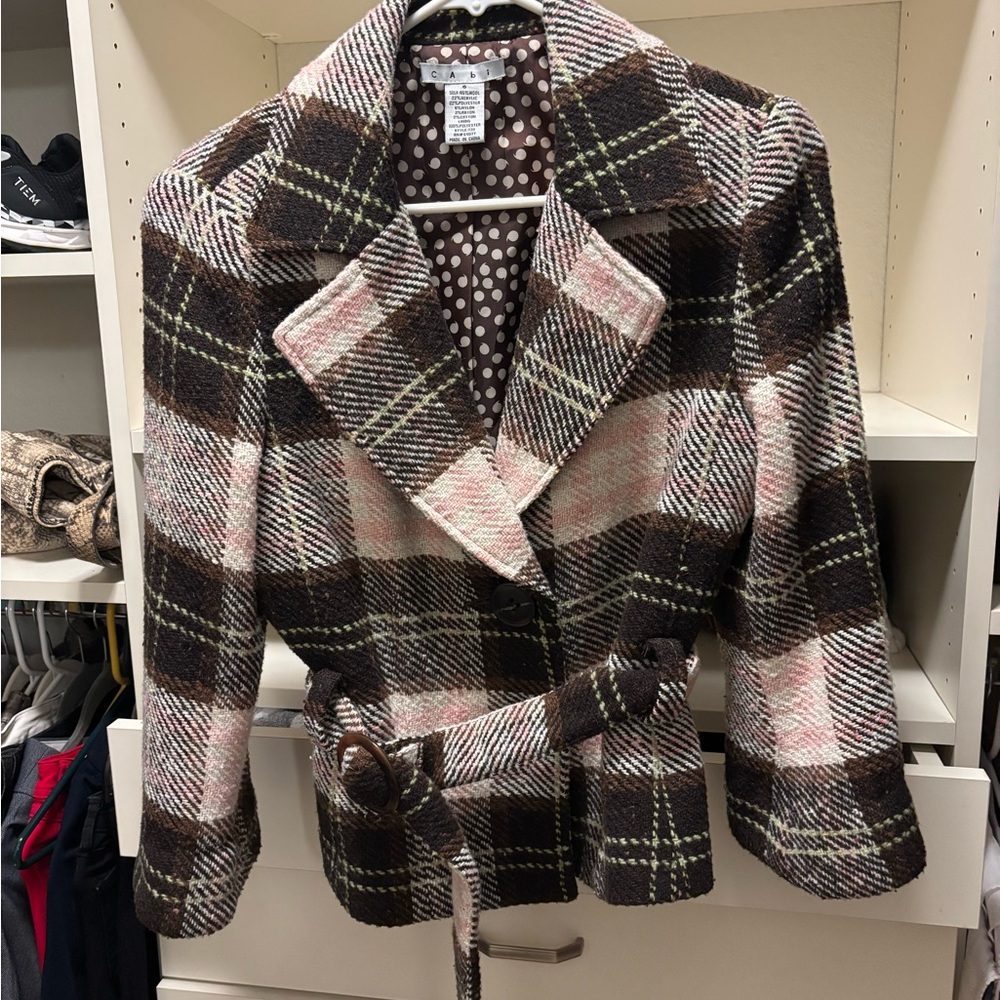 Cabi Plaid Women's Jacket - Brown and Pink so cute with jeans,Normal wear & tear